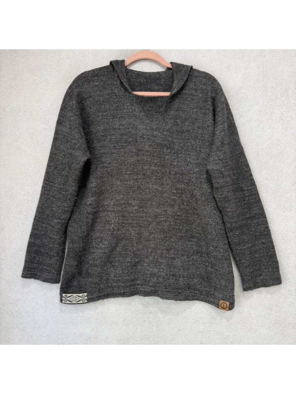 PAKA Sweater Mens XL Gray Royal Alpaca Hooded V Neck Knit Pullover Soft Warm